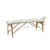 Sella portable beauty table: Three-body structure made of light wood adjustable by means of tensioners and ergonomic facial hole